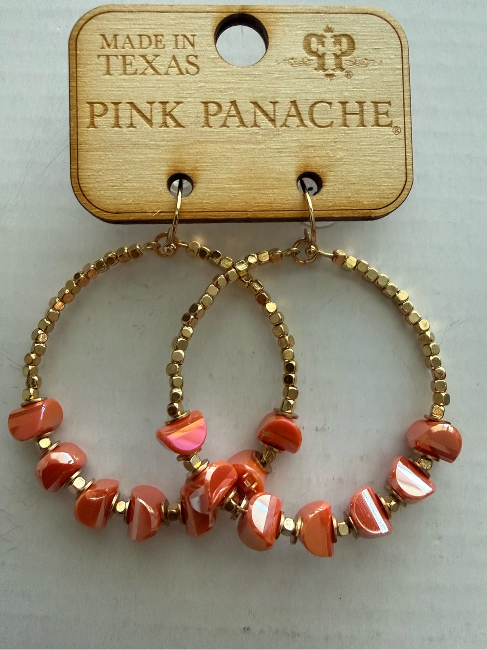 Pink Panache Stone Circle Gold Hoop Earrings - Orange * NWT